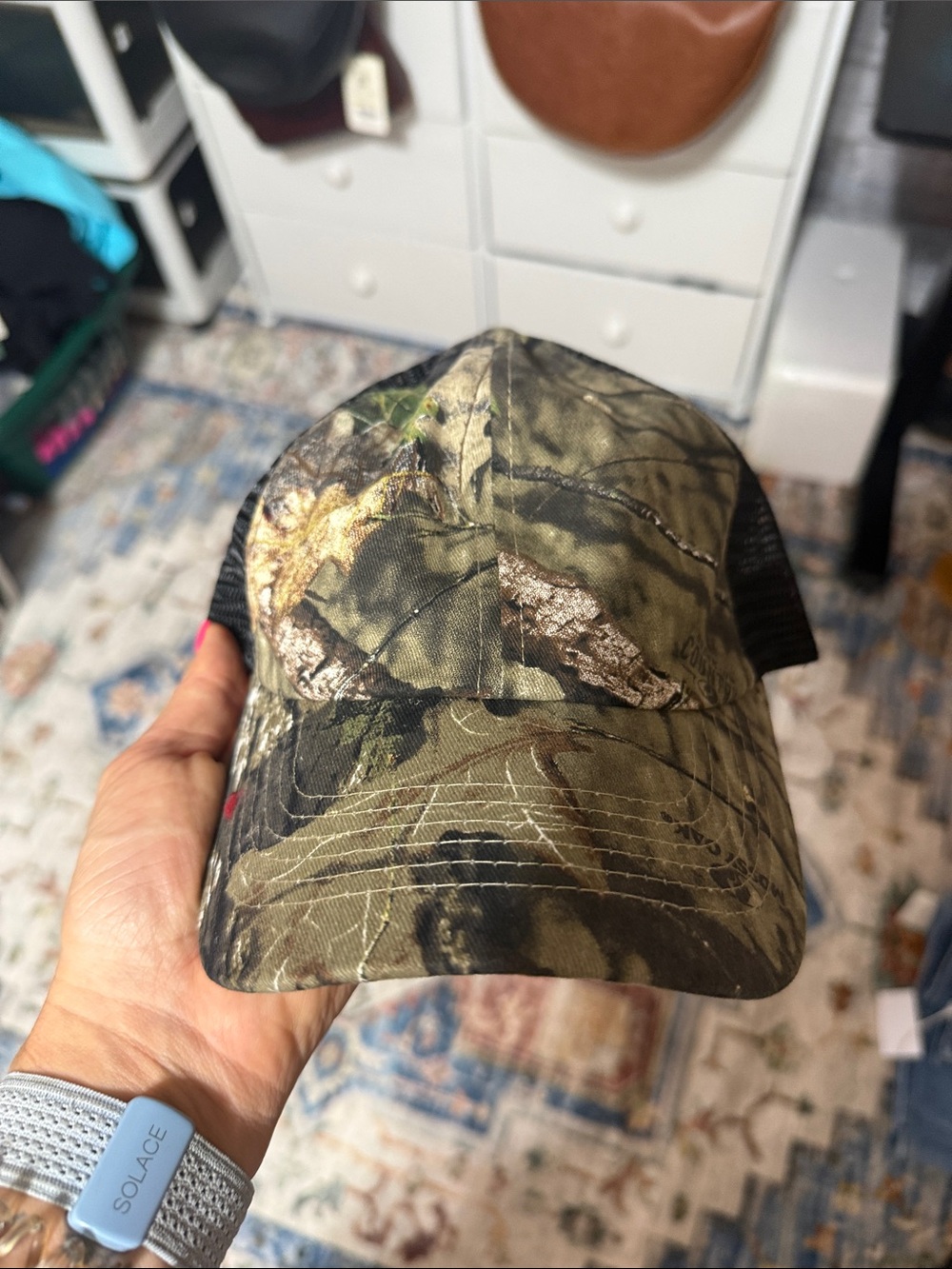 Ponytail Camo Mesh Back Trucker Cap - Olive Green